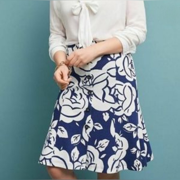 Maeve Anthropologie Amiens Flounced Skirt, Blue White Floral, Women's Size XS - Picture 2 of 7